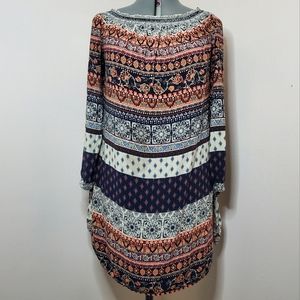 Beach Lunch Lounge LS On/Off Shoulder Summer Dress - Multi-Color Print- XL